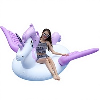 Vente en gros fabricant : Matelas flottant gonflable PVC pour piscine, modèles Licorne, Pégase, Flamant rose violet, et flotteurs à chevaucher