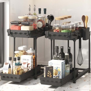 Cesta de almacenamiento extraíble debajo del fregadero de 2 niveles, organizador de cajones de gabinete deslizantes de plástico para organización de cocina y baño - Product Image 3