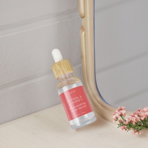 Botella de Vidrio Transparente de 30 ml (1 oz) para Suero, con Gotero de Bambú, Impresión Serigráfica de Aceites Esenciales, Venta al Por Mayor - Product Image 1