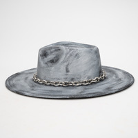 Vintage Distressed Gebürsteter Fedora-Hut mit Breiter Krempe Punk Jazz Hut mit Metallkette Unisex Gothic Cosplay Kostüm Zylinder Grau Schwarz