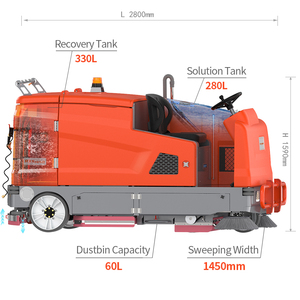 창고 관리자들이 일상적인 내구성 있는 청소를 필요로 하는 경우, R-XS1450 스테인리스 스틸 승차형 스크러버 스위퍼 - Product Image 3