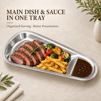 Plateau de service en acier inoxydable en forme d'éventail, écologique, avec compartiment à sauce, doré/argenté, compatible lave-vaisselle, vente en gros