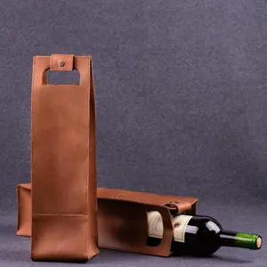 개인화 된 로고 가죽 와인 병 홀더 우아한 와인 선물 가방 파우치 슬리브 위스키