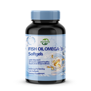 Gélules d'huile de poisson oméga 3 en marque blanche OEM avec vitamine E 1000mg, 120 gélules pour la santé cardiaque, cérébrale et oculaire, complément alimentaire - Product Image 1