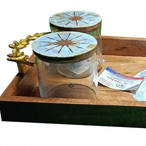 Artisan Acrylic Jar Serving Set Handcrafted Mother Pearl Inlay Wooden Tray Food Storage <b>Container</b> Classic Style Eid Gift Edition - Product Image 1