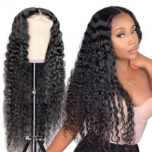 Double Drawn Indian Human Hair Lace Front Closure Wig Virgin Remy Raw Indian Hair Deep Wave 4*4 Closure Pre Plucked Lace Wig