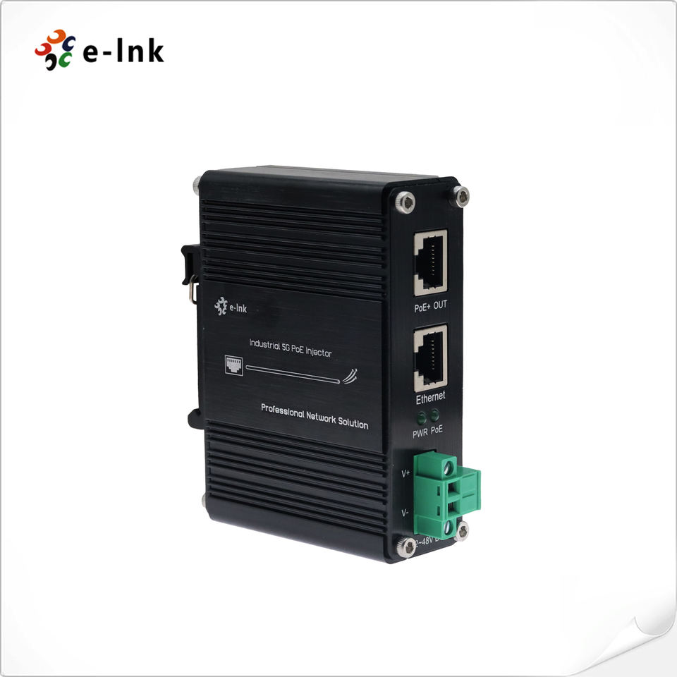 Industrial 5G PoE+ Injector Hardened IEEE802.3at/bt 30~90W Optional PoE Adapter with 12-48VDC Input DIN-Rail and Wall Mount