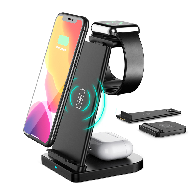 YTGEE 2021 3 in 1 15W Fast Wireless Charging Docking Qi Certified Phone Wireless Charger Stand Pad for iPhone Watch Earphone