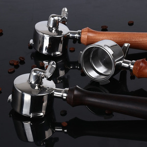Poignée de machine à café 51 mm en bois massif, acier inoxydable 304, double bec verseur, pour machine à expresso - Product Image 1