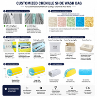 Desain Tali Gantung Portabel, Aksesori Perawatan Sepatu Chenille Persegi yang Tahan Lama untuk Rumah, Asrama, Perjalanan, Tas Cuci Sepatu