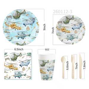 DAMAI - Vajilla para Fiestas Infantiles con Temática de Helicóptero, Incluye Platos, Vasos y Servilletas de Papel, para 8 Personas - Product Image 6
