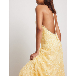 Fuzzy Furry Textured Knitted Ball Gown Simple Elegant Slim Fit Halter <strong>Maxi</strong> <strong>Dress</strong> - Product Image 4
