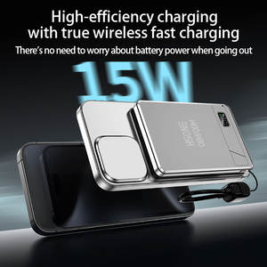 Batterie externe ultra-fine en aluminium LF18 avec support, écran numérique, câble intégré, cordon et chargeur magnétique sans fil - Product Image 3