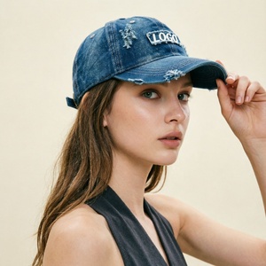 Custom Logo Wholesale Unstructured Soft Sun Hat Washed Denim Dad Hat Unisex <b>Vintage</b> Distressed Baseball <b>Cap</b> - Product Image 3