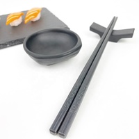 Assiette en pierre naturelle japonaise, ardoise noire, sauce mélamine avec baguettes en fibre de verre, ensemble de vaisselle pour 2 personnes, cadeau