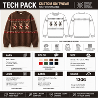 Pull de Noël personnalisé pour homme, marron, motif renne, en mélange de laine 12GG, jacquard mignon, style vintage nordique, pull de fête, OEM