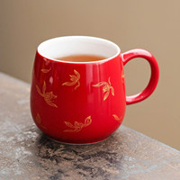 Mug en céramique rouge de la Cité Interdite, motif orchidée dorée, style moderne minimaliste, tasse à café estampée à chaud, cadeau