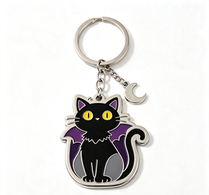 <b>Cute</b> Black Cat Metal Key Chain Enamel Cat <b>Keyring</b> Zinc Alloy Pendant for Gift and Promotion - Product Image 1