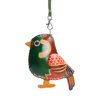 Porte-monnaie en cuir véritable fait main avec motif d'oiseau 3D, pochette zippée, porte-clés et dragonne, idéal pour un cadeau
