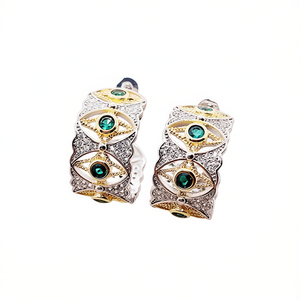 Orecchini a Cerchio Q544 Placcati Oro in Lega di Zinco con Zirconi a Forma di Occhio, Stile Bohémien, Gioielli da Festa per Donna - Product Image 1