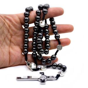 Rosario Cattolico con Perline di Ematite Nera da 8 mm, San Benedetto, Collana con Nodo in Paracord - Product Image 4