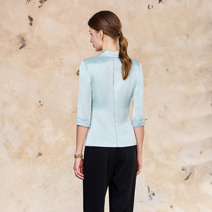 Women's Light Blue Blazer 3/4 Sleeve Solid Color Breathable Polyester Summer Casual Elegant Style Mid Sleeve Suit Jacket - Product Image 4