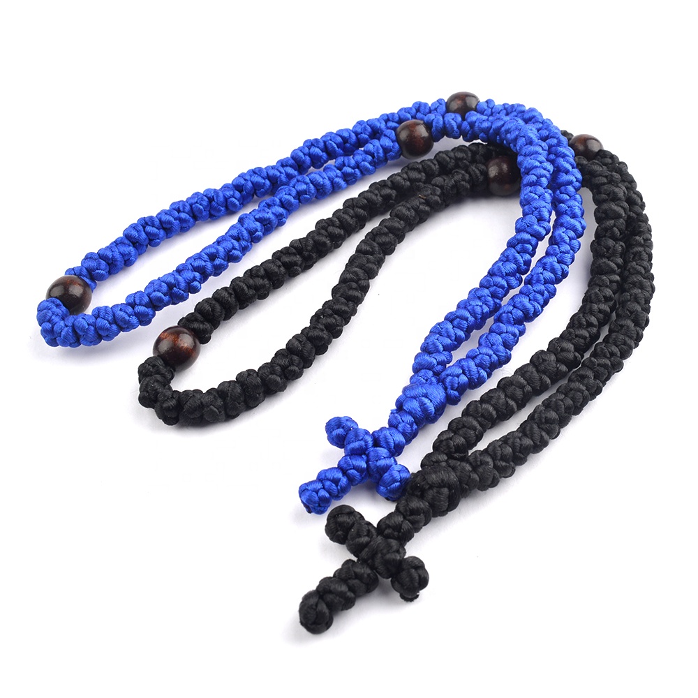 2 Stuks Christelijk Orthodox Gebedskoord - Ketting En Armband Polyesterdraad Zwart