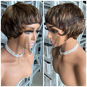 Perruque courte de couleur Ombre sans dentelle faite Machine à un prix bas, <span class=keywords><strong>cheveux</strong></span> de Temple indiens crus 100% <span class=keywords><strong>cheveux</strong></span> humains pour femmes noires - Product Image 5