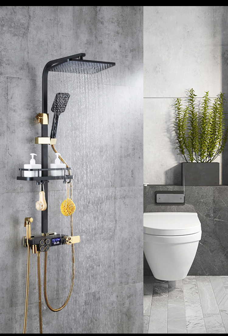 shower set wall mounted brass tap Bathroom taps luxury brass kits rain rainfall showerset mixer faucet set thermostatric shower