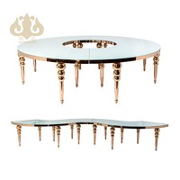 Table de réception de mariage, structure en acier inoxydable, table ronde dorée serpentine, luxe pour les événements