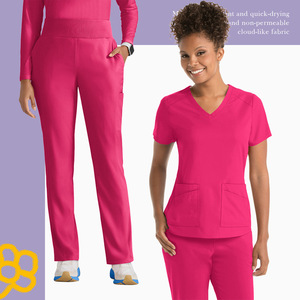 Women V-Neck Scrub Set Moisture Wicking Knitted Uniforms For Medical Use Rose Red Royal Blue Azure Blue Gray Dark Green - Product Image 4