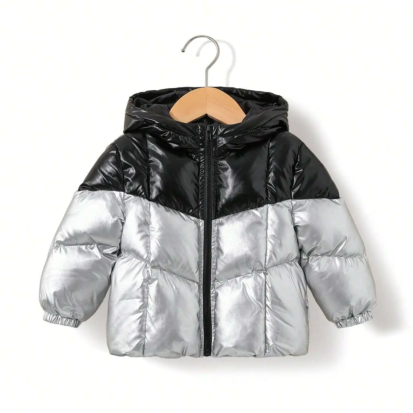 Vente en gros Manteau en duvet bouffant brillant pour bébé Veste d'hiver rembourrée pour enfants avec logo personnalisé pour fille et garçon pour enfants