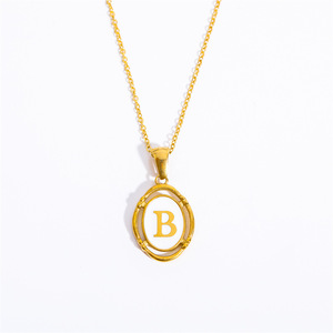 Collana con Ciondolo Ovale a 26 Lettere, Collana con Iniziale, 26 Lettere in Acciaio Inossidabile Elettroplaccato - Product Image 5
