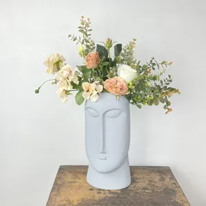 Simple Vintage Nordic Modern Living Room Donut Standing Flower Ceramic Vase With Artificial Plants For Home Decor