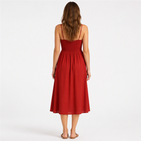 Robe décontractée pour femme à bretelles spaghetti, corsage smocké, longueur midi, en rayonne 200 GSM, coupe trapèze, respirante pour l'été, personnalisable avec logo OEM