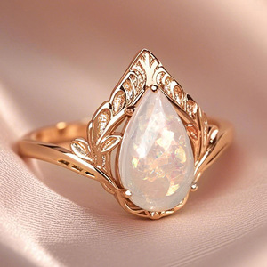 Anillo de Ópalo para Mujer A010, Forma de Pera, Piedra Preciosa Natural, Diseño de Alas, Engaste de Garras, Anillos de Compromiso de Moda - Product Image 5