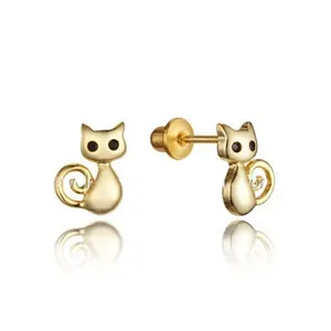 14k Gold Plated Silver Plain Baby Cat Screwback Girls Earrings, Sterling SIlver Jewelry