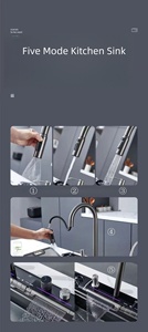 Lavello da <span class=keywords><strong>Cucina</strong></span> <span class=keywords><strong>Moderno</strong></span> in Acciaio Inox con Display Digitale Intelligente, Vasca Singola Grigia, Lavastoviglie con Getto a Cascata Multifunzione - Product Image 4