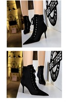 Bottes Talon Tacones Mujer Chaussures Femmes Nouveau Sexy 8CM Chaussures Pointues Lace Toe Net Femmes Talons