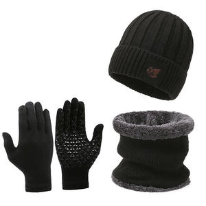 Ensemble de 3 pièces pour l'hiver : bonnet épais en tricot pour adultes, écharpe et <span class=keywords><strong>gants</strong></span> tactiles doublés en polaire pour hommes et femmes, accessoires - Product Image 1
