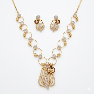Ensemble de collier et boucles d'oreilles en argent 925 plaqué or rose italien, serti de cristaux, bijoux pour femmes - Product Image 3