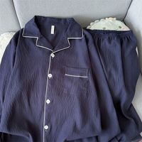 Pakaian Tidur Pria Cloud Cotton, Celana Panjang Lengan Panjang Musim Semi/Gugur, Set Pakaian Rumah Longgar Ukuran Besar Hitam Sederhana
