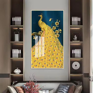 Art mural en cristal personnalisé <span class=keywords><strong>peinture</strong></span> plume de paon <span class=keywords><strong>d</strong></span>écor à la maison impression numérique huile <span class=keywords><strong>sur</strong></span> toile oiseau Animal Art mural - Product Image 4