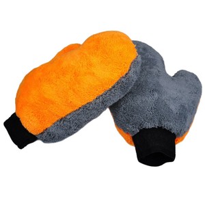 Fulais Car Wash Mitt Coral Fleece Orange Gray Cleaning <b>Gloves</b> For Home And Car Use - Product Image 4