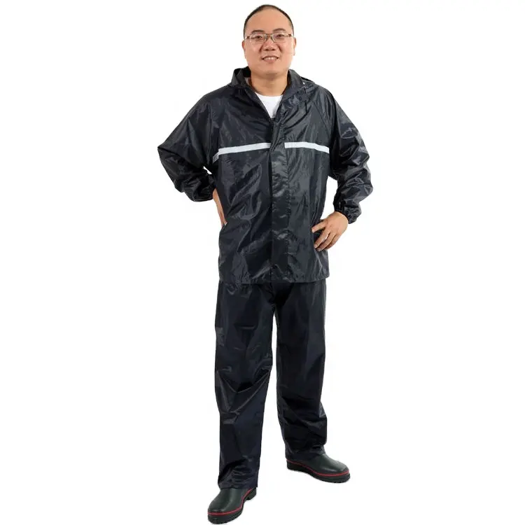 Factory price polyester high quality rain suit waterproof jacket rain suit with reflective strip