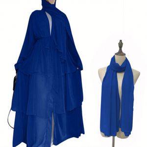 Arabo Oman elegante Chiffon Kimono da donna tinta unita 3 strati aperti abiti musulmani Dubai Abaya - Product Image 6