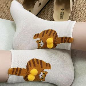 Cute Women's Slouch <b>Socks</b> Cartoon Cat Pattern Breathable Sweat Absorbing <b>Polyester</b> Fiber Mid Calf <b>Socks</b> For Spring Summer - Product Image 2
