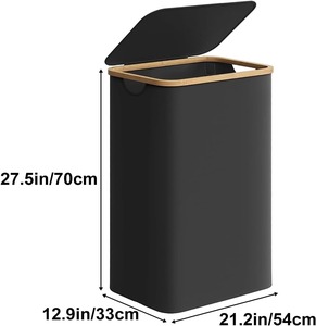 Panier à linge pliable en polyester réutilisable avec poignées en bambou et couvercle, sac amovible <span class=keywords><strong>pour</strong></span> jouets, serviettes, panier à linge haut - Product Image 6
