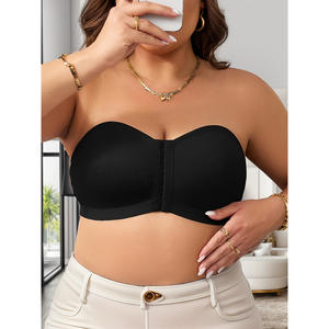 Bustier <span class=keywords><strong>Grande</strong></span> <span class=keywords><strong>Taille</strong></span> Confortable Antidérapant Noir Sans Bretelles Respirant à Agrafage Frontal <span class=keywords><strong>Invisible</strong></span> pour Femme - Product Image 4