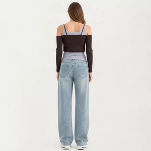 Jean <span class=keywords><strong>de</strong></span> maternité en denim pour femme, coupe <span class=keywords><strong>large</strong></span> avec empiècements intégrés et taille élastique <span class=keywords><strong>de</strong></span> soutien, <span class=keywords><strong>pantalon</strong></span> <span class=keywords><strong>de</strong></span> <span class=keywords><strong>grossesse</strong></span> - Product Image 3